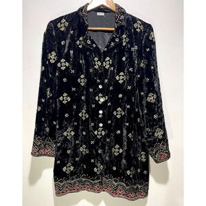 Moyna 100% silk blazer jacket duster embroidered velvet festive holidays women M